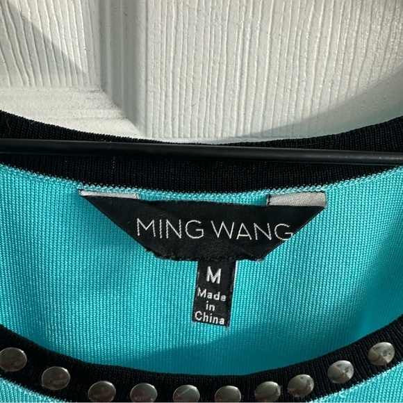 Ming Wang Top Knit Sleeveless Blue Work Minimalist Preppy Chic Designer Medium - Picture 6 of 8